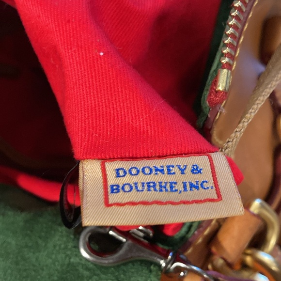 Dooney & Bourke brown leather satchel bag red lining, brass trim and zipper - Picture 3 of 16